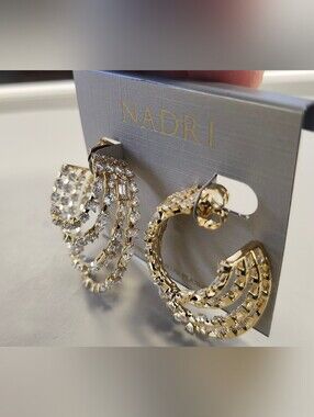 NWT Nadri Gold-Tone Crystal Multi-Row Hoop Earrings